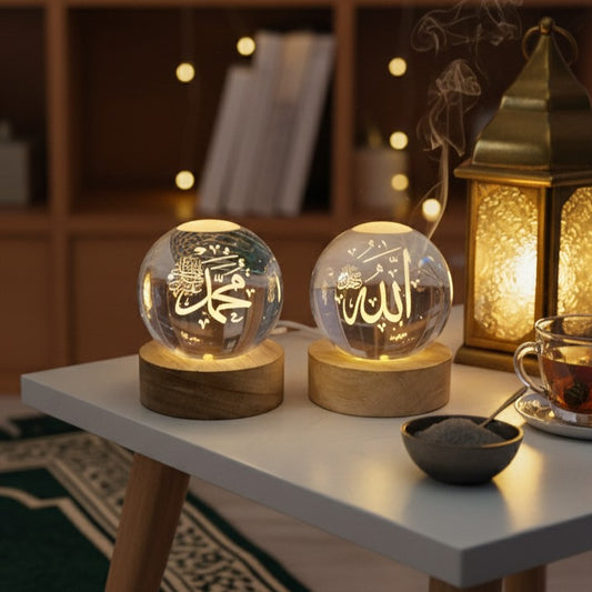 Allah & Muhammad 3D Islamic Crystal Ball Lamp (Pack of 2)